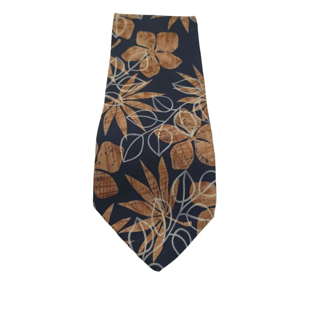 Jerry Machado Palm Springs Floral Silk Tie Men's Navy & Brown Tropical Pattern 1